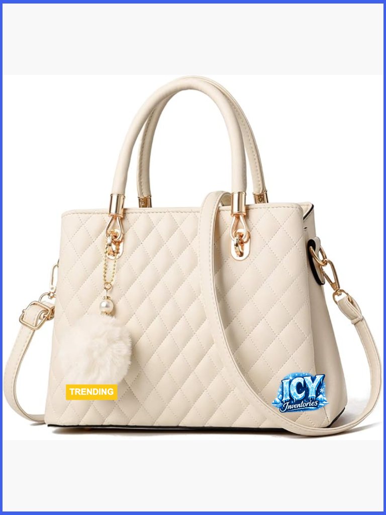 Pu Leather Satchel Shoulder Bag With Pompon Top-Handle Tote